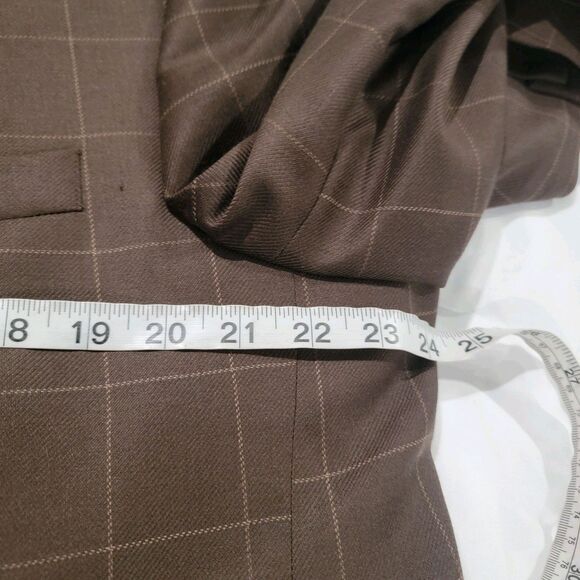 Paul Fredrick Mens Suit Size 48 R Brown Windowpane Plaid Wool Classic Fit Retro - Picture 9 of 15